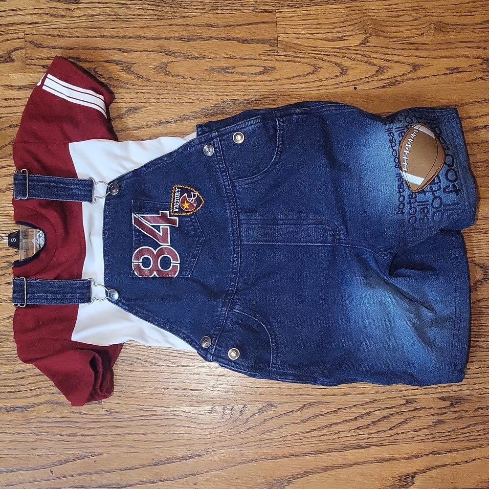 Simply Basic Boys denium overalls w/ red shirt 4t new w/tags 60% cotton 40% po